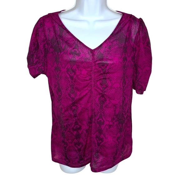 Apt. 9 Purple Fuchsia Snake Print Blouse V Neck Stretch Medium Pullover - Picture 1 of 8